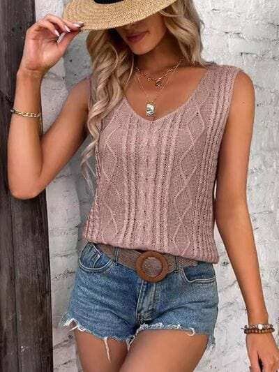 Cable-Knit V-Neck Sweater Vest - Trendsi - Flyclothing LLC