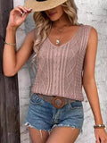 Cable-Knit V-Neck Sweater Vest - Trendsi