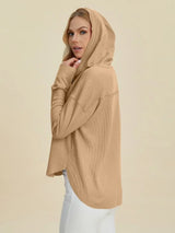 Double Take Full Size High-Low Dropped Shoulder Long Sleeve Hoodie - Trendsi - Flyclothing LLC
