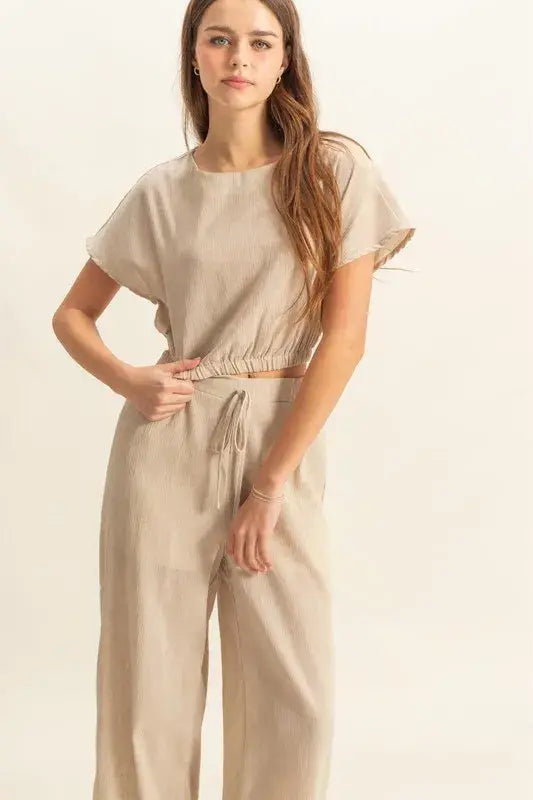 HYFVE Round Neck Short Sleeve Top and Pants Set - Trendsi - Flyclothing LLC