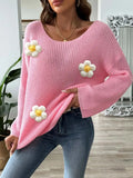 Flower Round Neck Long Sleeve Sweater - Trendsi