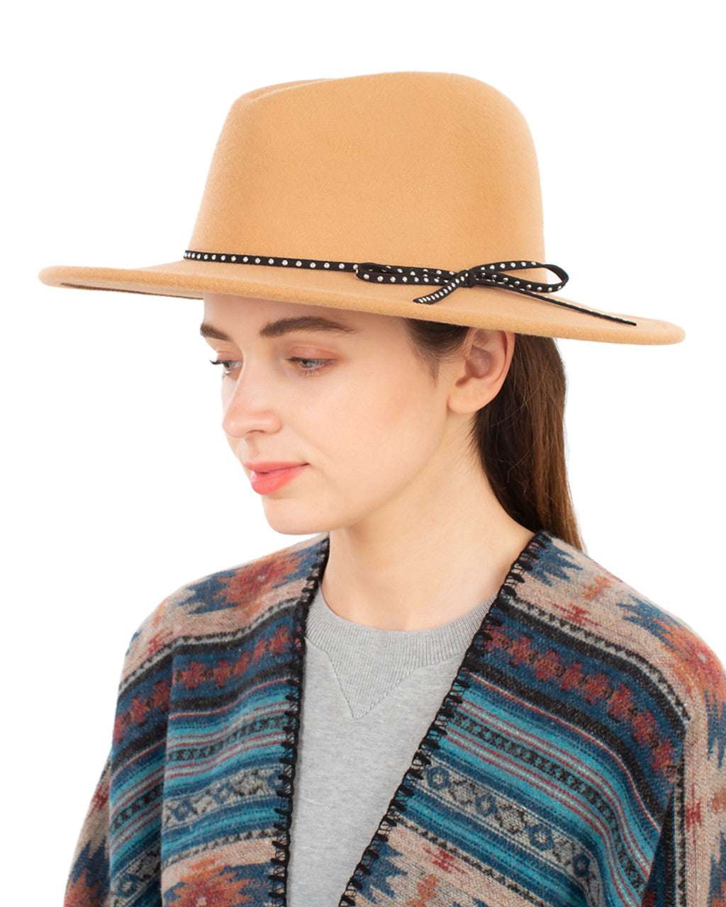 Fall Fabric Fedora Hat with Dots Ribbon Trim