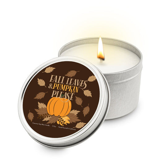 Fall Leaves & Pumpkin Please 5.5 oz Soy Blend Travel Candle Tin - JGI