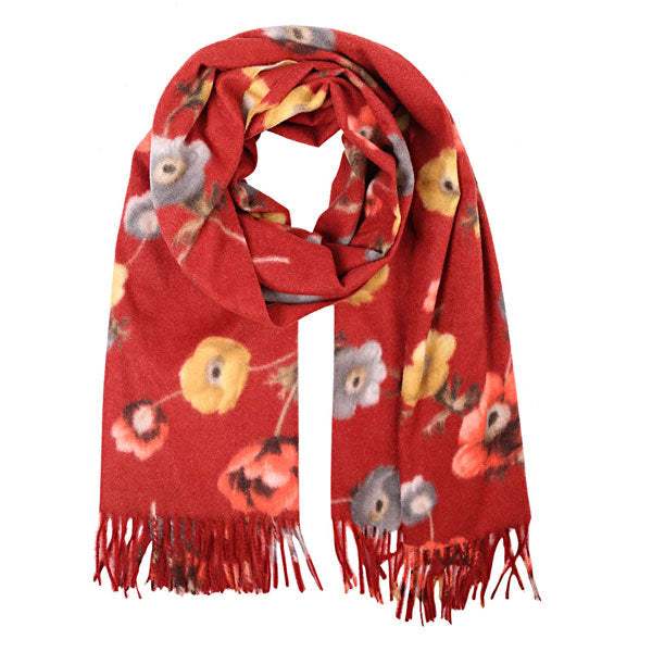 Fall Winter Fashionable Floral Fringe Scarf - Madeline Love - Flyclothing LLC