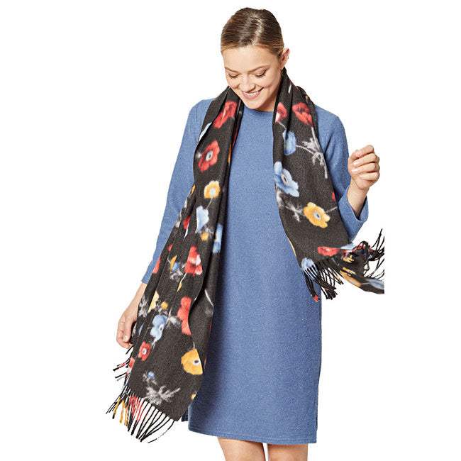 Fall Winter Fashionable Floral Fringe Scarf - Madeline Love - Flyclothing LLC