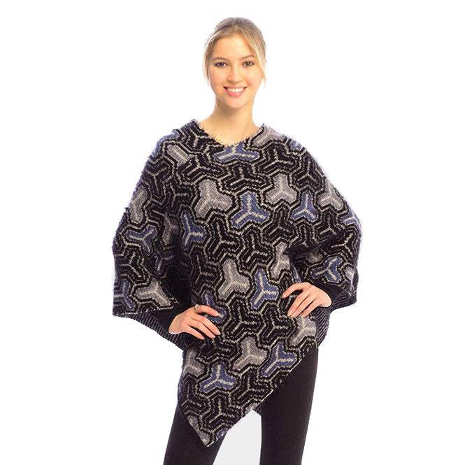 Fall Winter Patterned V-Neck Poncho - Madeline Love - Flyclothing LLC