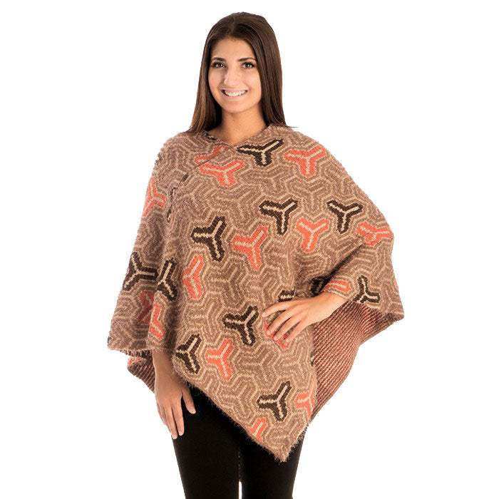 Fall Winter Patterned V-Neck Poncho - Madeline Love - Flyclothing LLC