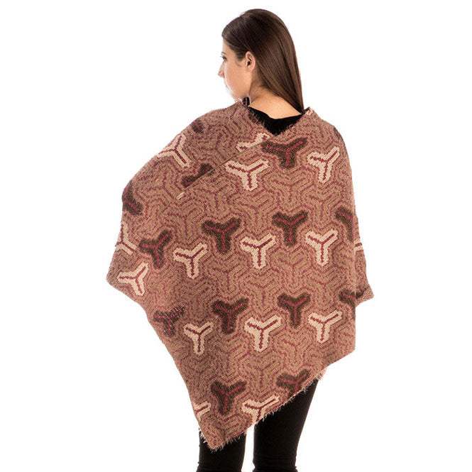 Fall Winter Patterned V-Neck Poncho - Madeline Love - Flyclothing LLC
