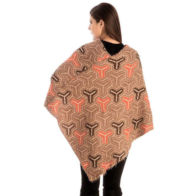 Fall Winter Patterned V-Neck Poncho - Madeline Love - Flyclothing LLC