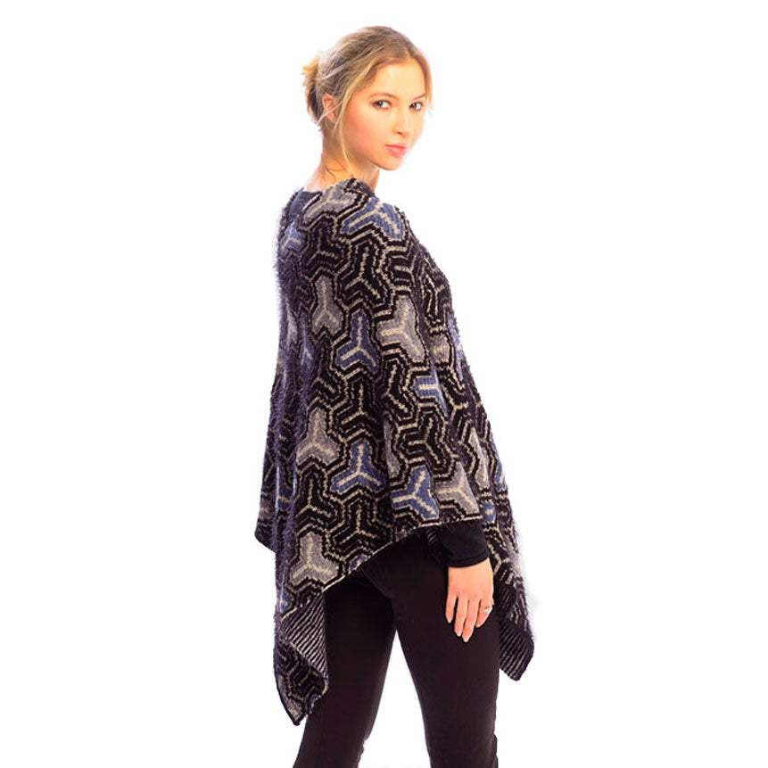 Fall Winter Patterned V-Neck Poncho - Madeline Love - Flyclothing LLC