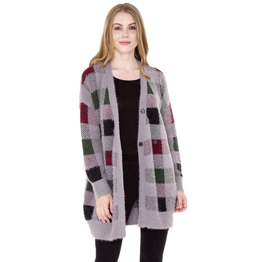 Fall Winter Plaid Check Cardigan - Madeline Love - Flyclothing LLC