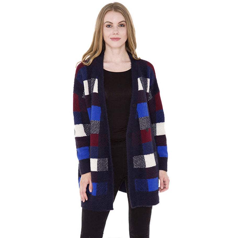 Fall Winter Plaid Check Cardigan - Madeline Love - Flyclothing LLC