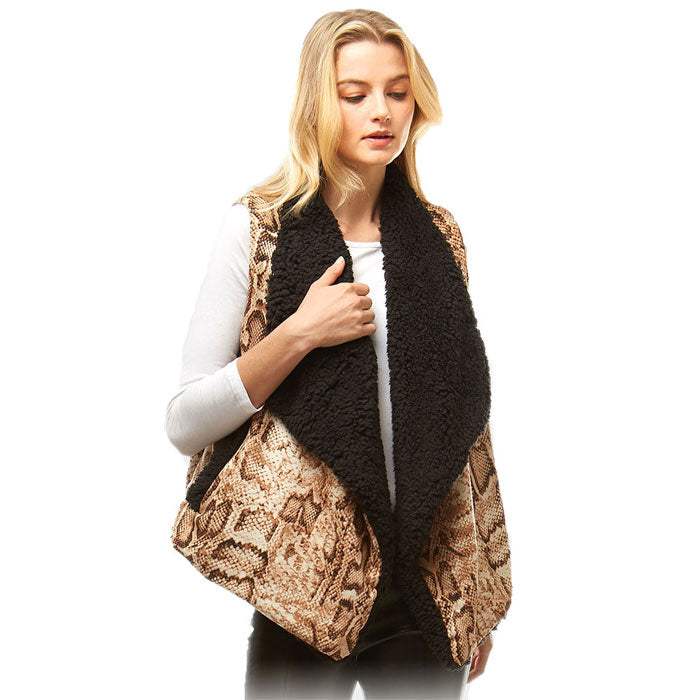 Fall Winter Snake Skin Fur Lining Vest - Madeline Love - Flyclothing LLC