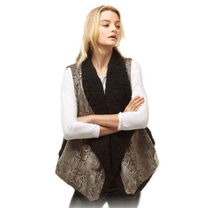 Fall Winter Snake Skin Fur Lining Vest - Madeline Love - Flyclothing LLC