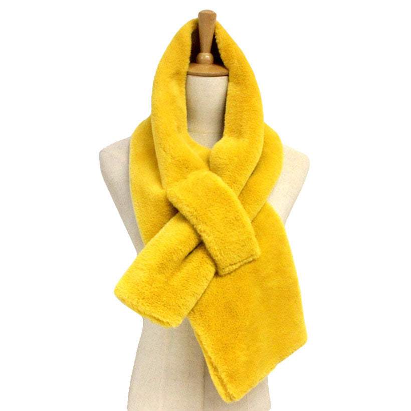 Fall Winter Solid Faux Fur Pull Through Scarf - Madeline Love - Flyclothing LLC