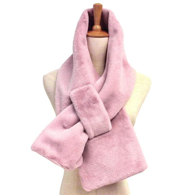 Fall Winter Solid Faux Fur Pull Through Scarf - Madeline Love - Flyclothing LLC