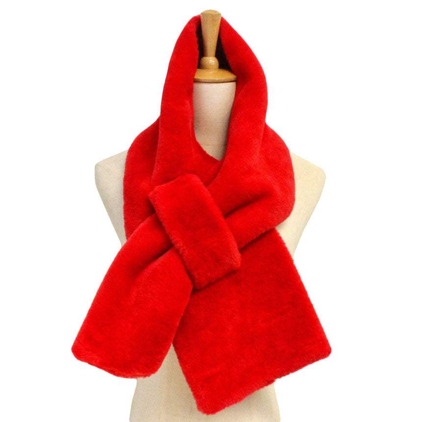 Fall Winter Solid Faux Fur Pull Through Scarf - Madeline Love - Flyclothing LLC