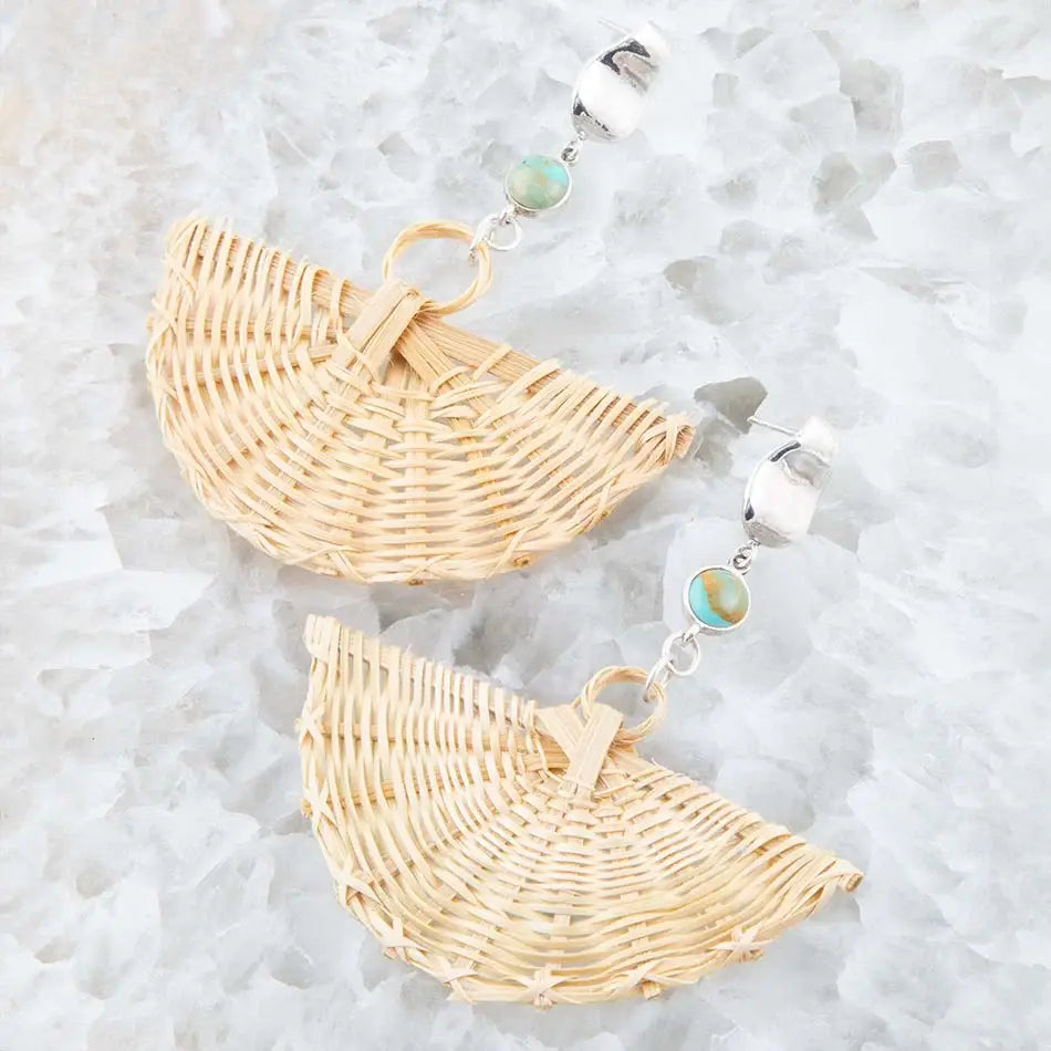 Fan of Rattan Blue Turquoise and Sterling Silver Earrings - Barse Jewelry - Flyclothing LLC