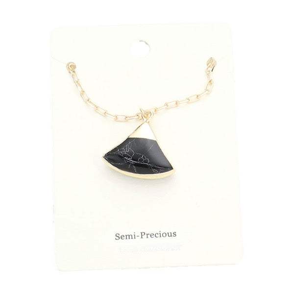 Fan Shaped Semi Precious Stone Pendant Necklace - Madeline Love - Flyclothing LLC