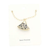 Fan Shaped Semi Precious Stone Pendant Necklace - Madeline Love - Flyclothing LLC