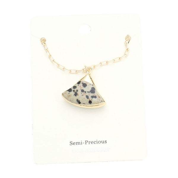 Fan Shaped Semi Precious Stone Pendant Necklace - Madeline Love - Flyclothing LLC