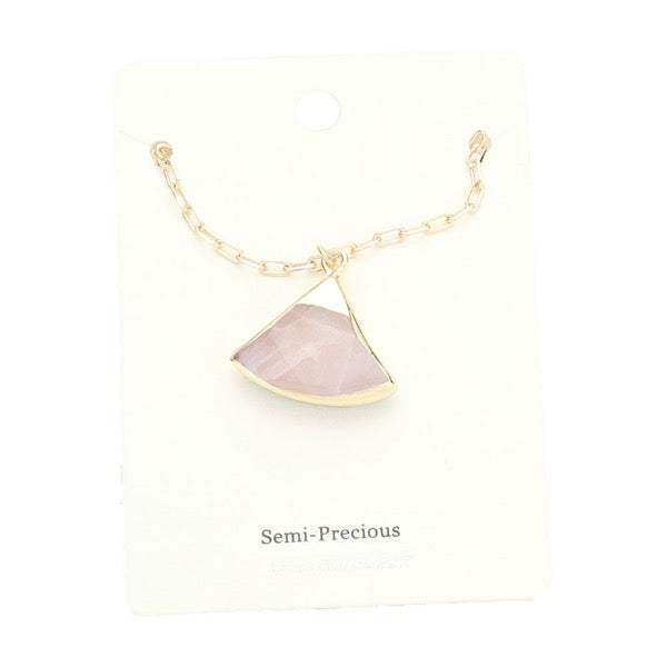 Fan Shaped Semi Precious Stone Pendant Necklace - Madeline Love - Flyclothing LLC