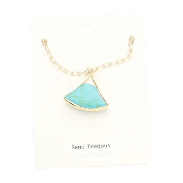 Fan Shaped Semi Precious Stone Pendant Necklace - Madeline Love - Flyclothing LLC