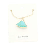 Fan Shaped Semi Precious Stone Pendant Necklace - Madeline Love - Flyclothing LLC