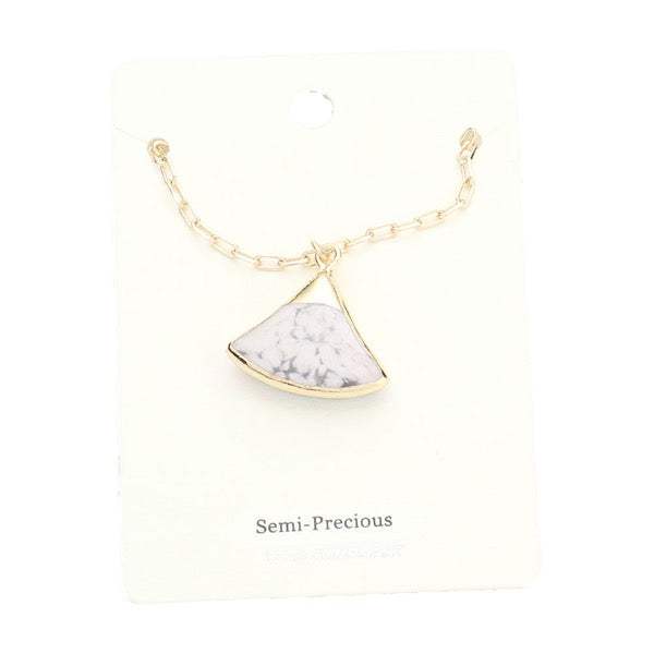 Fan Shaped Semi Precious Stone Pendant Necklace - Madeline Love - Flyclothing LLC