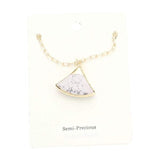 Fan Shaped Semi Precious Stone Pendant Necklace - Madeline Love - Flyclothing LLC
