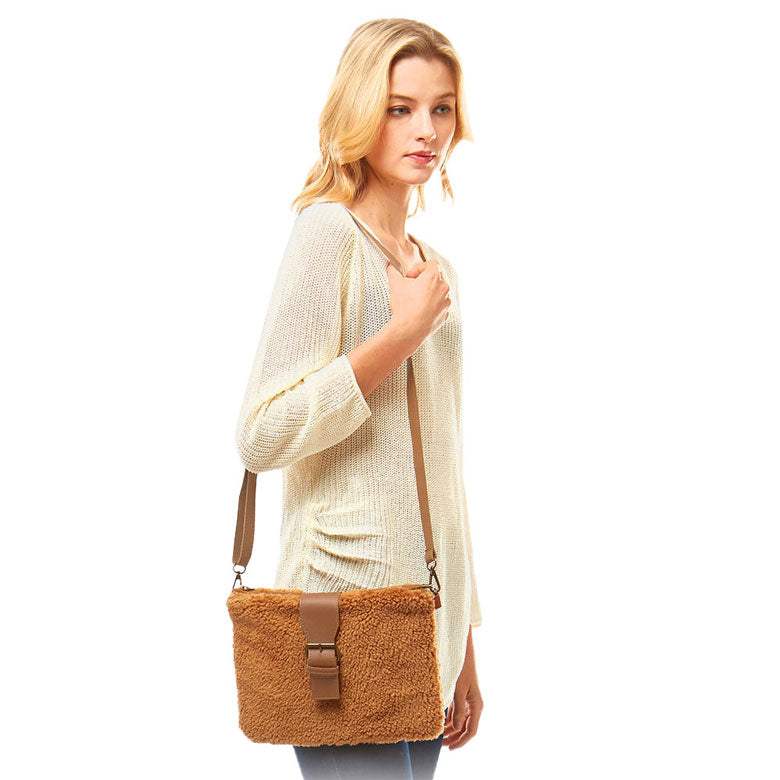 Fashionable Sherpa Fleece Belt Crossbody Bag - Madeline Love - Flyclothing LLC