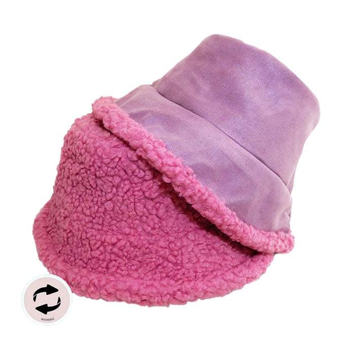 Fashionable Winter Reversible Faux Fur Sherpa Bucket Hat - Madeline Love - Flyclothing LLC