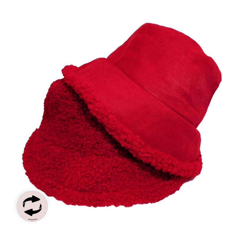 Fashionable Winter Reversible Faux Fur Sherpa Bucket Hat - Madeline Love - Flyclothing LLC