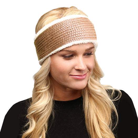 Faux Fur Trim Soft Knit Earmuff Headband Ear Warmer - Madeline Love - Flyclothing LLC