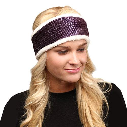 Faux Fur Trim Soft Knit Earmuff Headband Ear Warmer - Madeline Love - Flyclothing LLC