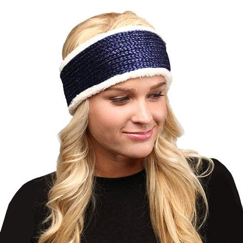 Faux Fur Trim Soft Knit Earmuff Headband Ear Warmer - Madeline Love - Flyclothing LLC