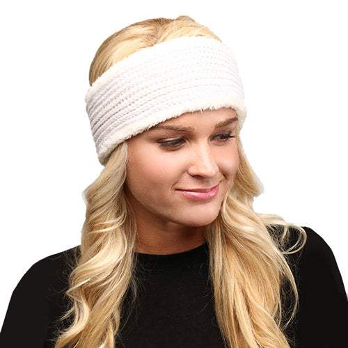 Faux Fur Trim Soft Knit Earmuff Headband Ear Warmer - Madeline Love - Flyclothing LLC