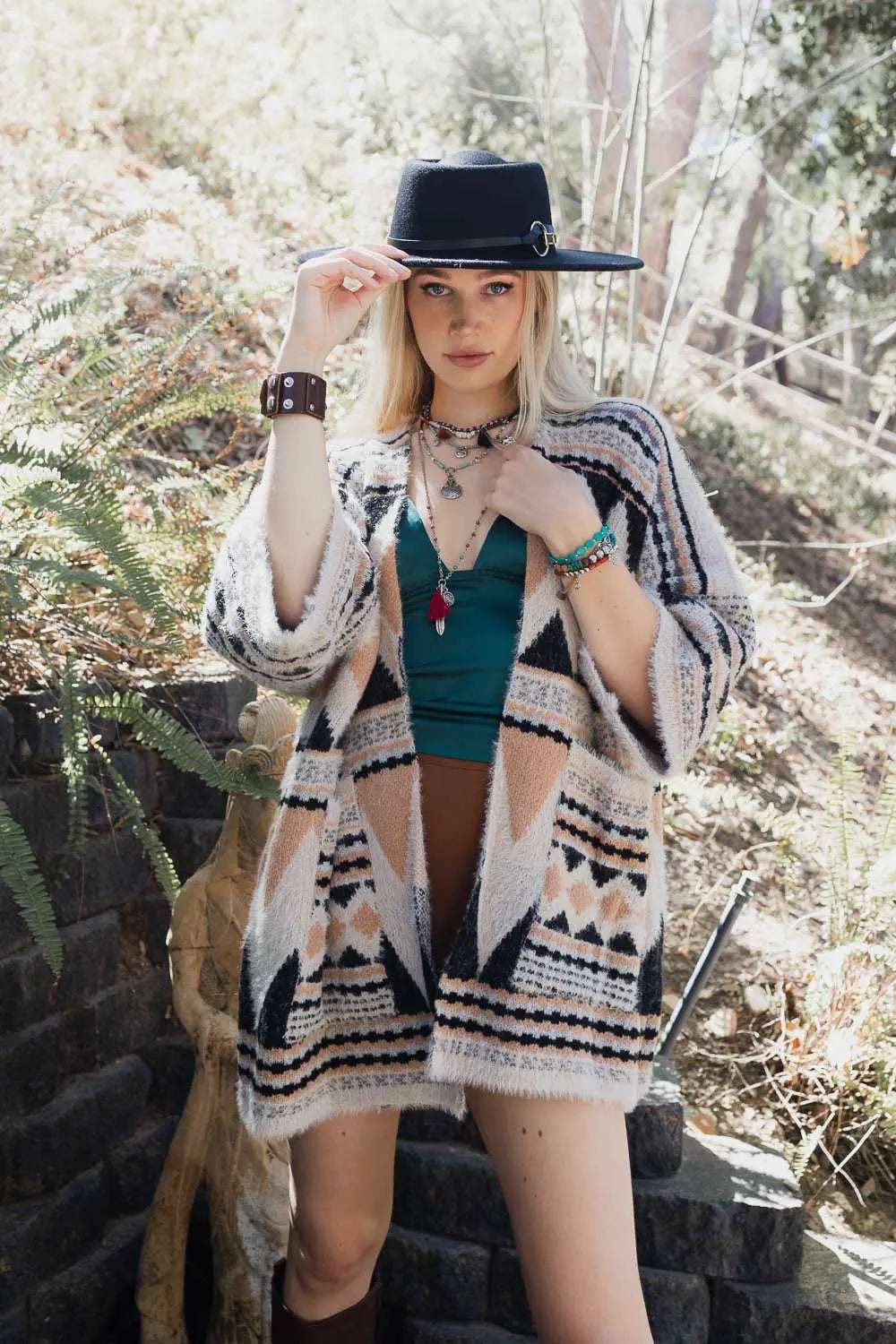 Faux Hair Aztec Pocket Ruana - Boho Clothing and Accessories - Flyclothing LLC