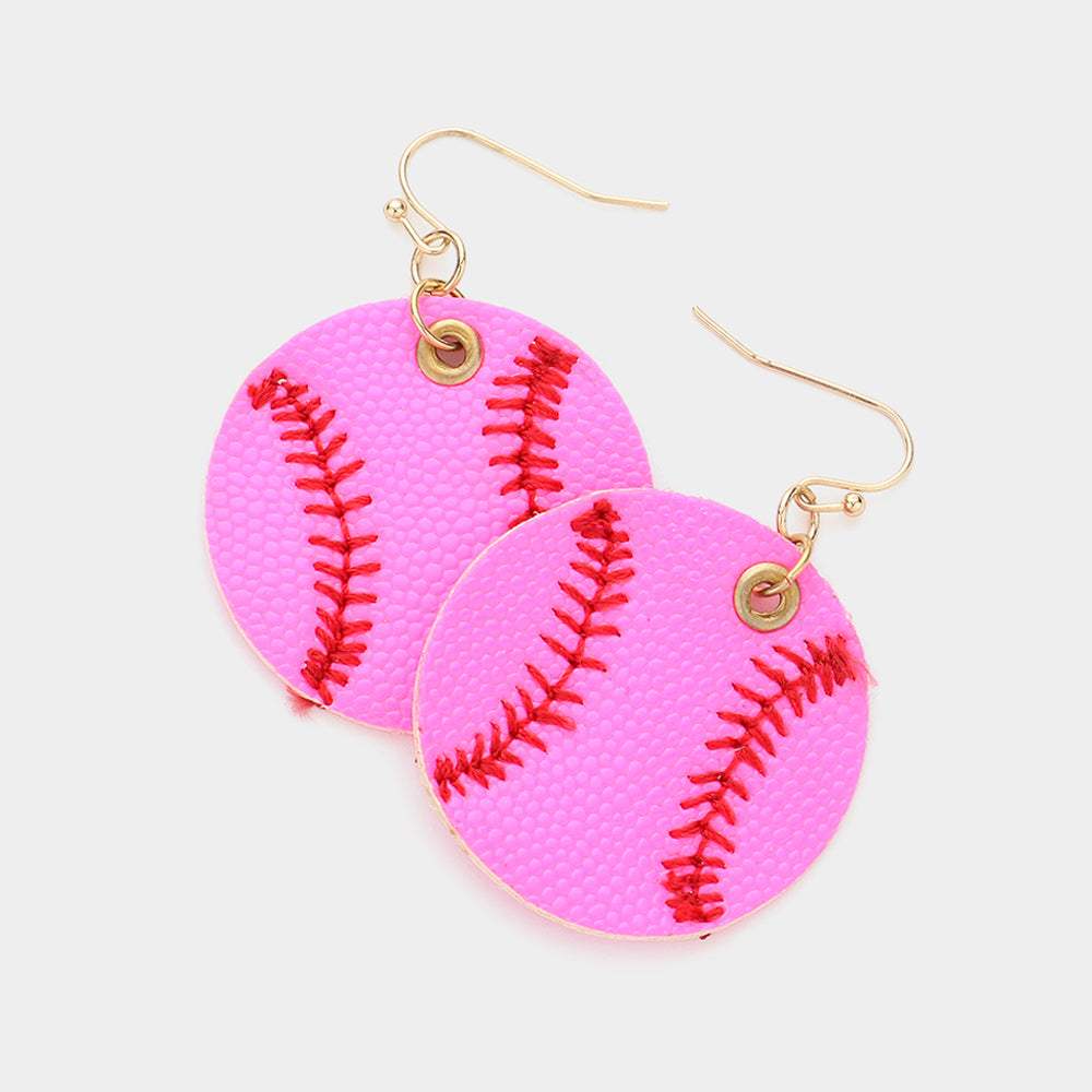 Faux Leather Baseball Dangle Earrings - Madeline Love - Flyclothing LLC