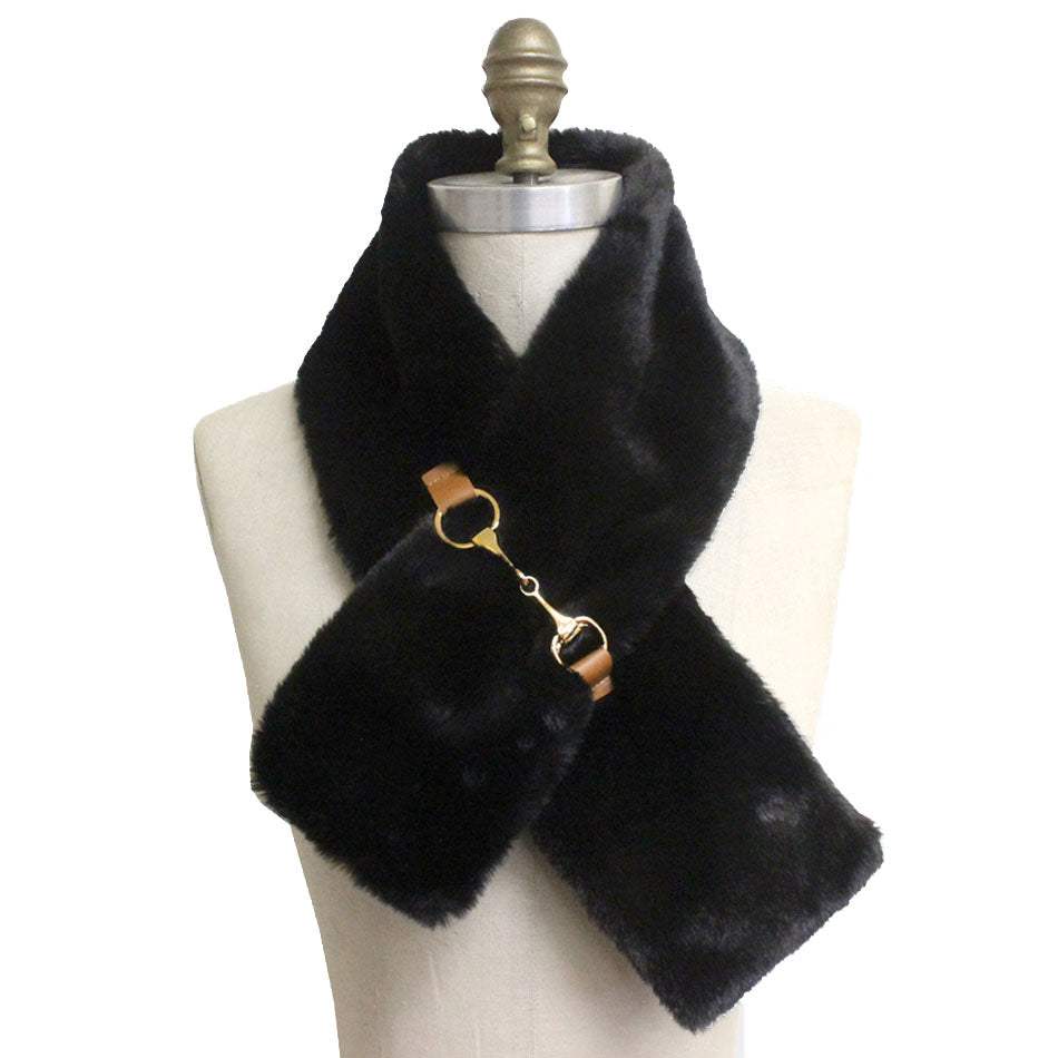Faux Leather Metal Accent Faux Fur Pull Through Scarf - Madeline Love - Flyclothing LLC