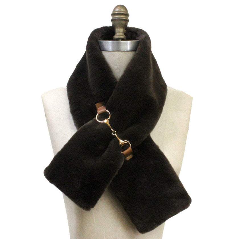 Faux Leather Metal Accent Faux Fur Pull Through Scarf - Madeline Love - Flyclothing LLC