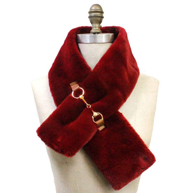 Faux Leather Metal Accent Faux Fur Pull Through Scarf - Madeline Love - Flyclothing LLC