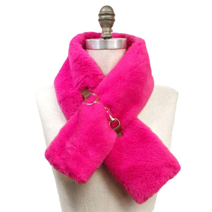 Faux Leather Metal Accent Faux Fur Pull Through Scarf - Madeline Love - Flyclothing LLC