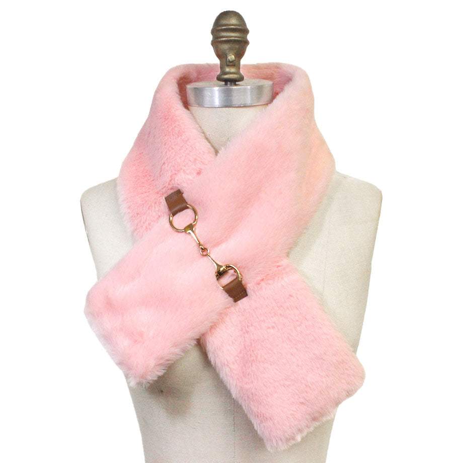 Faux Leather Metal Accent Faux Fur Pull Through Scarf - Madeline Love - Flyclothing LLC