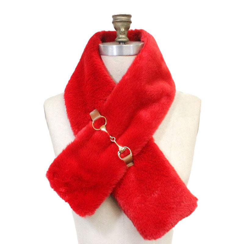 Faux Leather Metal Accent Faux Fur Pull Through Scarf - Madeline Love - Flyclothing LLC