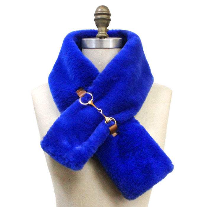 Faux Leather Metal Accent Faux Fur Pull Through Scarf - Madeline Love - Flyclothing LLC