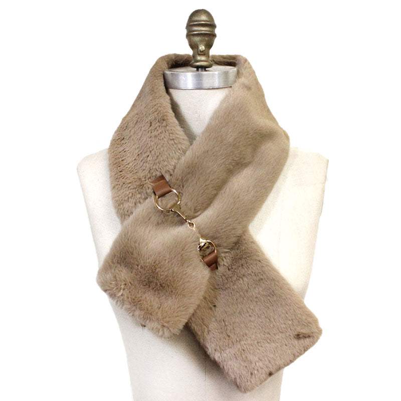Faux Leather Metal Accent Faux Fur Pull Through Scarf - Madeline Love - Flyclothing LLC
