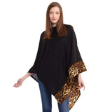 Faux Leopard Trim Solid Poncho Ruana Shawl Cape - Madeline Love - Flyclothing LLC
