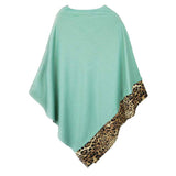 Faux Leopard Trim Solid Poncho Ruana Shawl Cape - Madeline Love - Flyclothing LLC