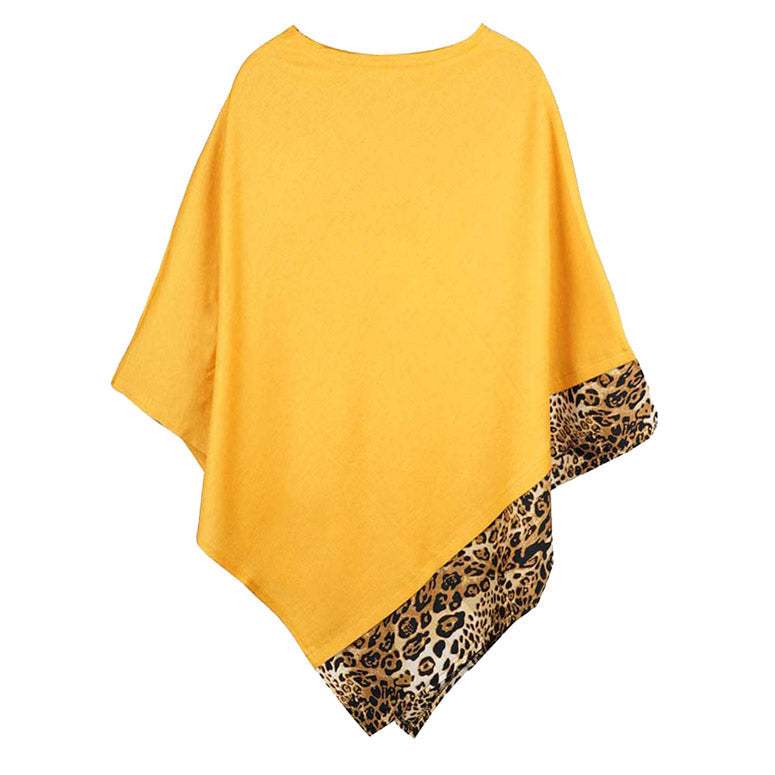 Faux Leopard Trim Solid Poncho Ruana Shawl Cape - Madeline Love - Flyclothing LLC